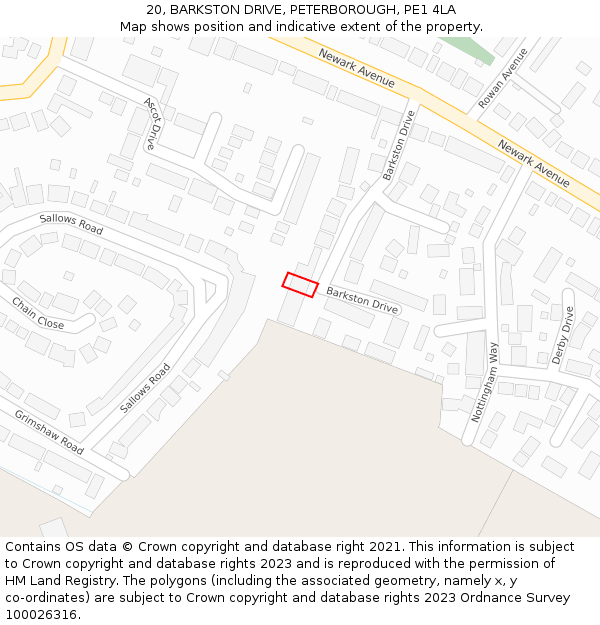 20, BARKSTON DRIVE, PETERBOROUGH, PE1 4LA: Location map and indicative extent of plot