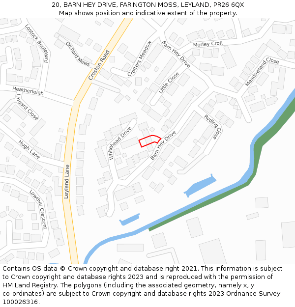 20, BARN HEY DRIVE, FARINGTON MOSS, LEYLAND, PR26 6QX: Location map and indicative extent of plot