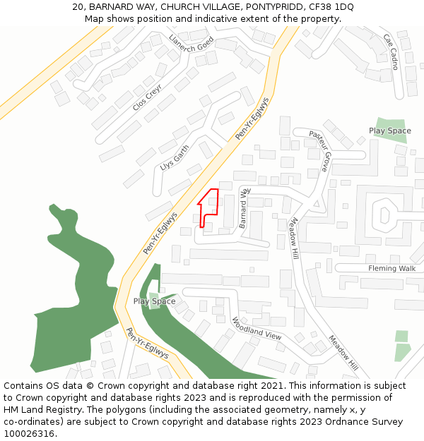 20, BARNARD WAY, CHURCH VILLAGE, PONTYPRIDD, CF38 1DQ: Location map and indicative extent of plot