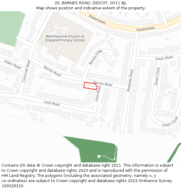 20, BARNES ROAD, DIDCOT, OX11 8JL: Location map and indicative extent of plot