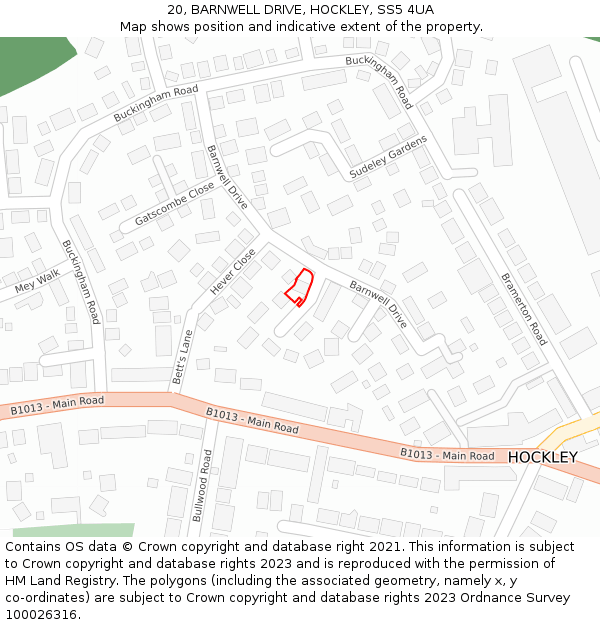 20, BARNWELL DRIVE, HOCKLEY, SS5 4UA: Location map and indicative extent of plot