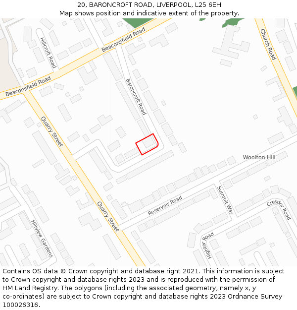 20, BARONCROFT ROAD, LIVERPOOL, L25 6EH: Location map and indicative extent of plot