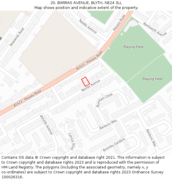 20, BARRAS AVENUE, BLYTH, NE24 3LL: Location map and indicative extent of plot