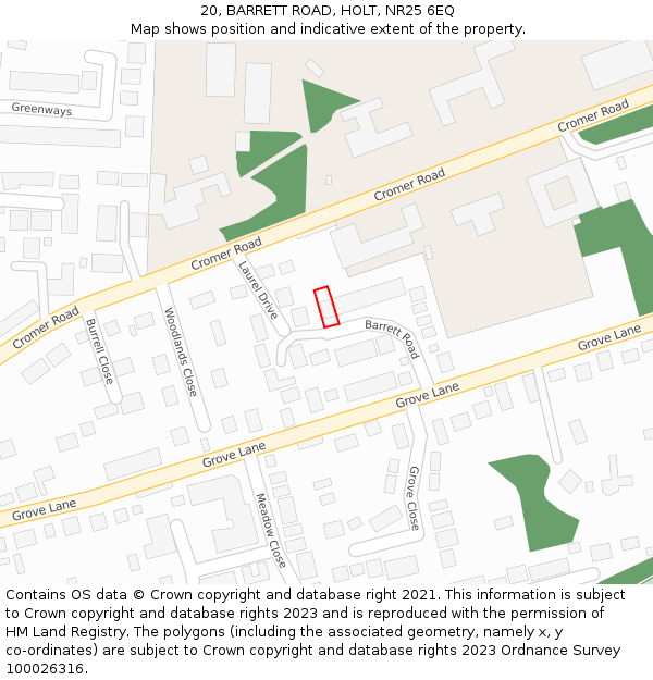 20, BARRETT ROAD, HOLT, NR25 6EQ: Location map and indicative extent of plot