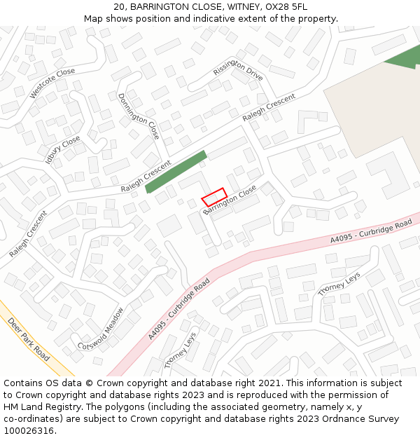 20, BARRINGTON CLOSE, WITNEY, OX28 5FL: Location map and indicative extent of plot