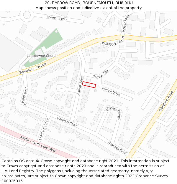 20, BARROW ROAD, BOURNEMOUTH, BH8 0HU: Location map and indicative extent of plot