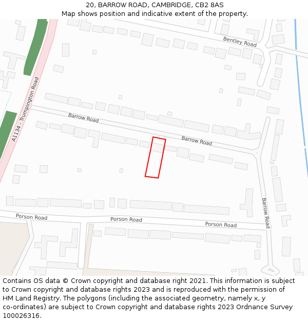 20, BARROW ROAD, CAMBRIDGE, CB2 8AS: Location map and indicative extent of plot