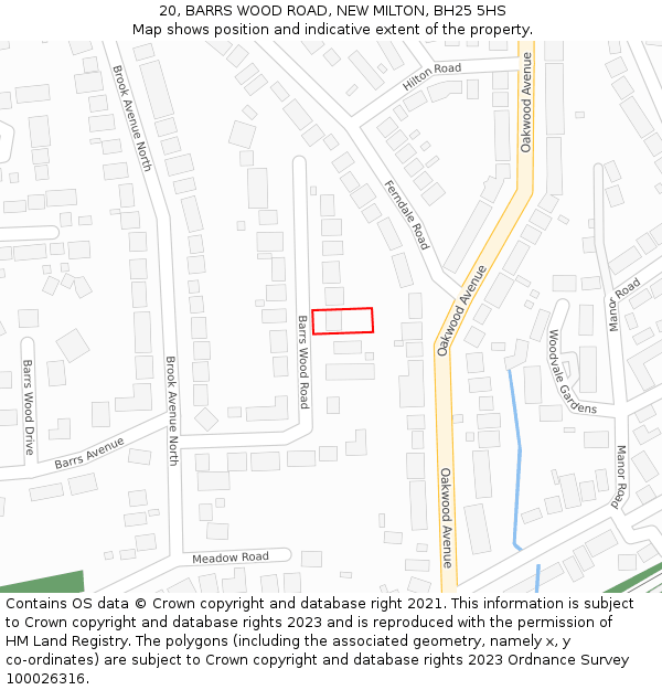 20, BARRS WOOD ROAD, NEW MILTON, BH25 5HS: Location map and indicative extent of plot