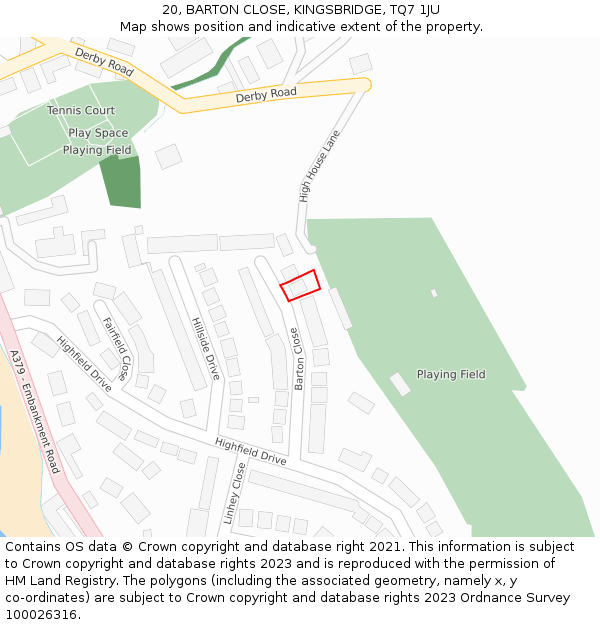 20, BARTON CLOSE, KINGSBRIDGE, TQ7 1JU: Location map and indicative extent of plot