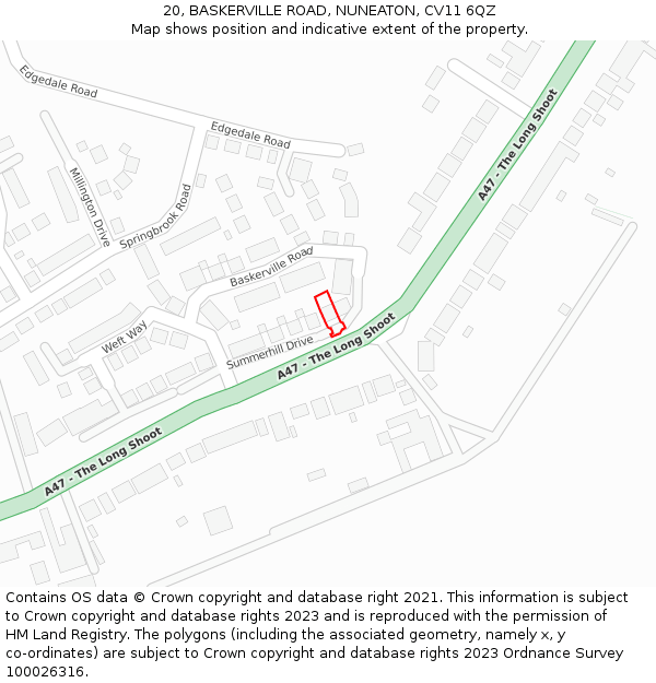 20, BASKERVILLE ROAD, NUNEATON, CV11 6QZ: Location map and indicative extent of plot