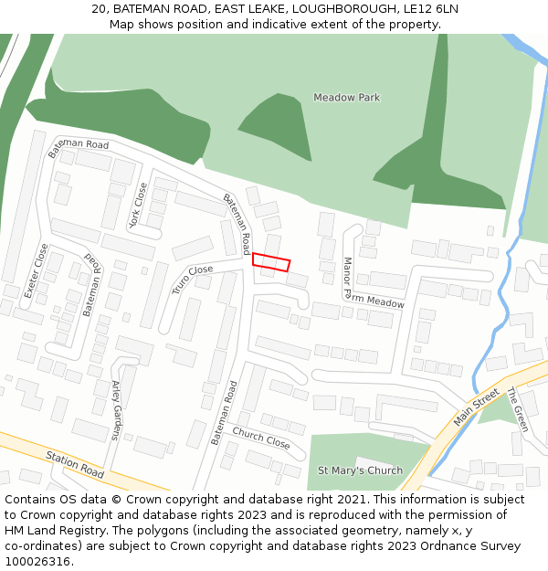 20, BATEMAN ROAD, EAST LEAKE, LOUGHBOROUGH, LE12 6LN: Location map and indicative extent of plot