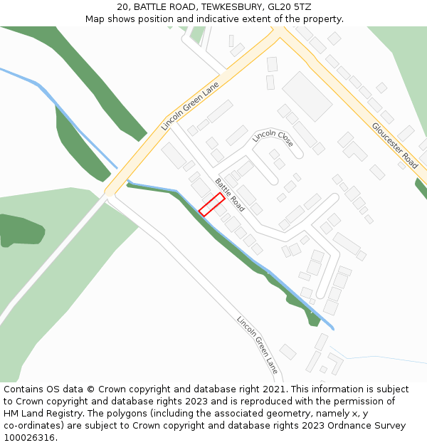 20, BATTLE ROAD, TEWKESBURY, GL20 5TZ: Location map and indicative extent of plot