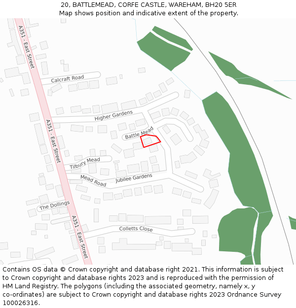 20, BATTLEMEAD, CORFE CASTLE, WAREHAM, BH20 5ER: Location map and indicative extent of plot