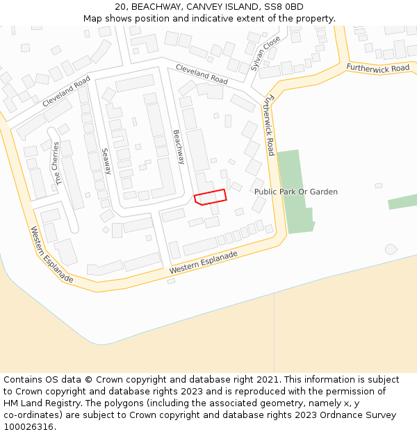 20, BEACHWAY, CANVEY ISLAND, SS8 0BD: Location map and indicative extent of plot