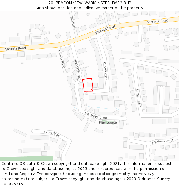 20, BEACON VIEW, WARMINSTER, BA12 8HP: Location map and indicative extent of plot