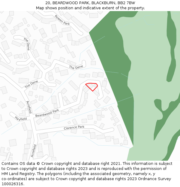 20, BEARDWOOD PARK, BLACKBURN, BB2 7BW: Location map and indicative extent of plot