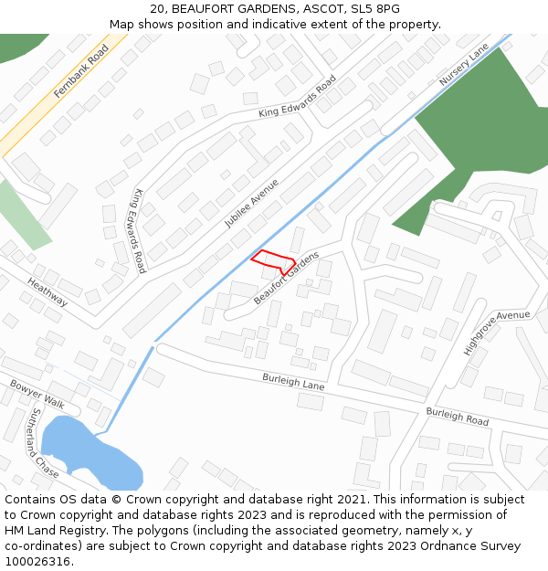 20, BEAUFORT GARDENS, ASCOT, SL5 8PG: Location map and indicative extent of plot