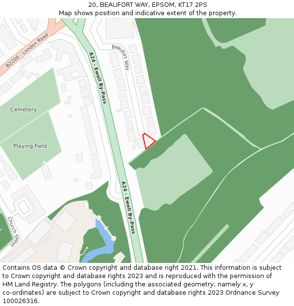 20, BEAUFORT WAY, EPSOM, KT17 2PS: Location map and indicative extent of plot