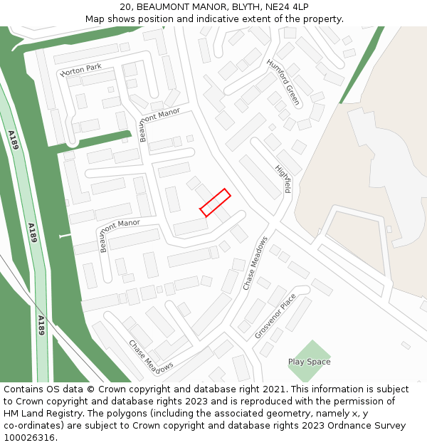 20, BEAUMONT MANOR, BLYTH, NE24 4LP: Location map and indicative extent of plot
