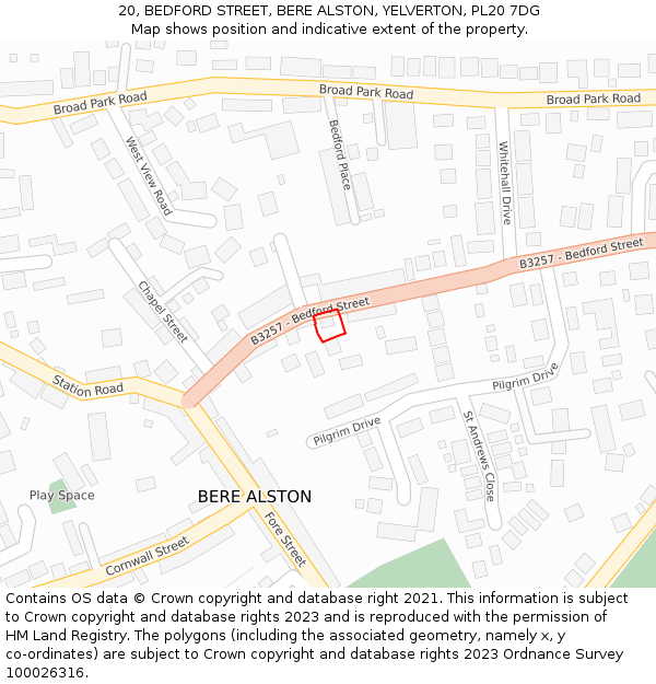 20, BEDFORD STREET, BERE ALSTON, YELVERTON, PL20 7DG: Location map and indicative extent of plot