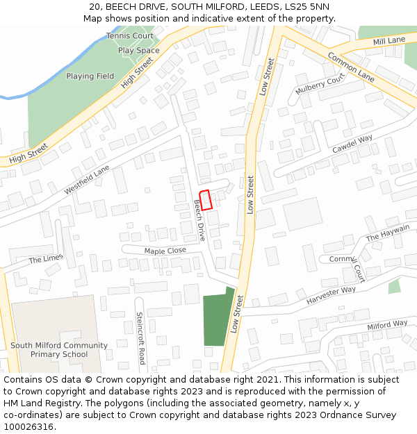 20, BEECH DRIVE, SOUTH MILFORD, LEEDS, LS25 5NN: Location map and indicative extent of plot