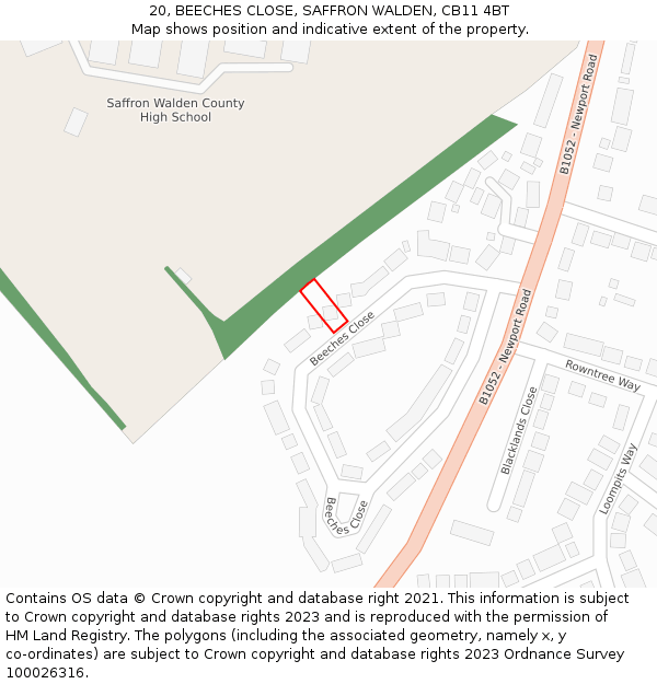 20, BEECHES CLOSE, SAFFRON WALDEN, CB11 4BT: Location map and indicative extent of plot