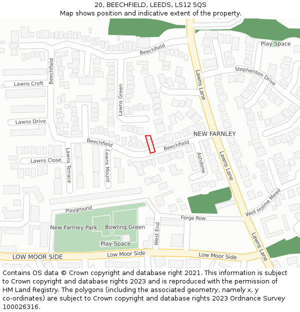 20, BEECHFIELD, LEEDS, LS12 5QS: Location map and indicative extent of plot