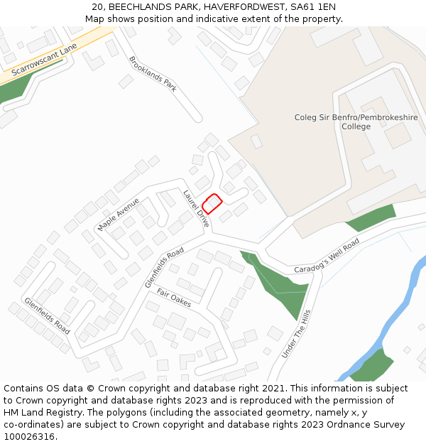 20, BEECHLANDS PARK, HAVERFORDWEST, SA61 1EN: Location map and indicative extent of plot