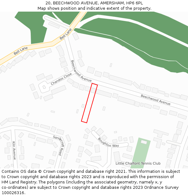 20, BEECHWOOD AVENUE, AMERSHAM, HP6 6PL: Location map and indicative extent of plot