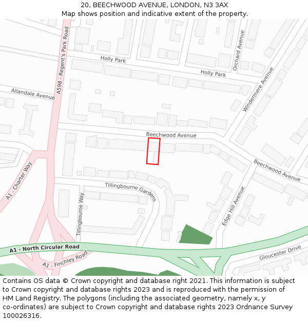20, BEECHWOOD AVENUE, LONDON, N3 3AX: Location map and indicative extent of plot