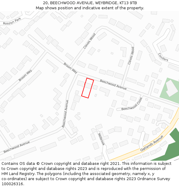 20, BEECHWOOD AVENUE, WEYBRIDGE, KT13 9TB: Location map and indicative extent of plot