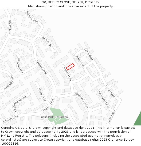 20, BEELEY CLOSE, BELPER, DE56 1TY: Location map and indicative extent of plot