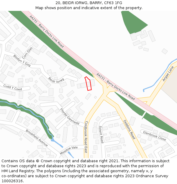 20, BEIDR IORWG, BARRY, CF63 1FG: Location map and indicative extent of plot