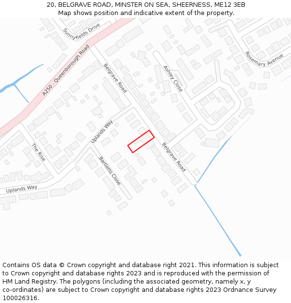 20, BELGRAVE ROAD, MINSTER ON SEA, SHEERNESS, ME12 3EB: Location map and indicative extent of plot