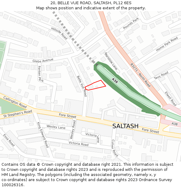 20, BELLE VUE ROAD, SALTASH, PL12 6ES: Location map and indicative extent of plot