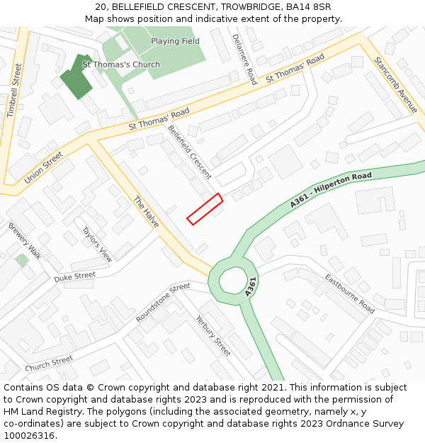 20, BELLEFIELD CRESCENT, TROWBRIDGE, BA14 8SR: Location map and indicative extent of plot