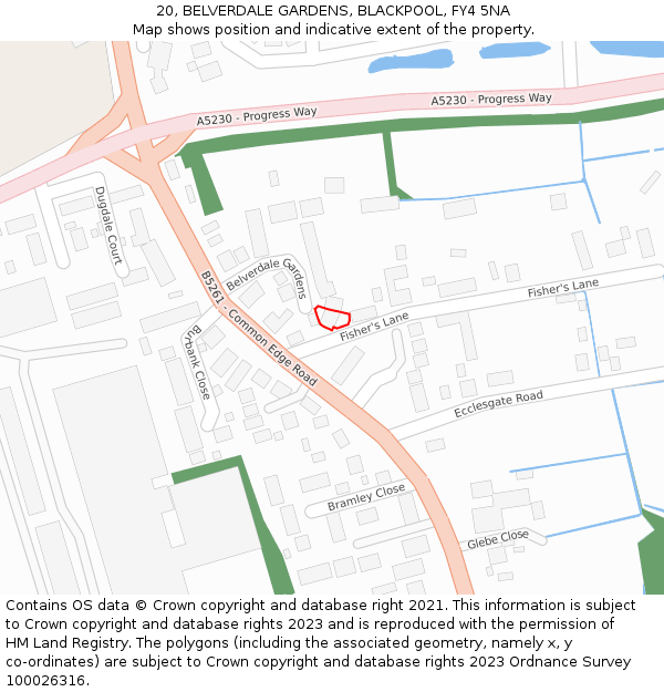 20, BELVERDALE GARDENS, BLACKPOOL, FY4 5NA: Location map and indicative extent of plot