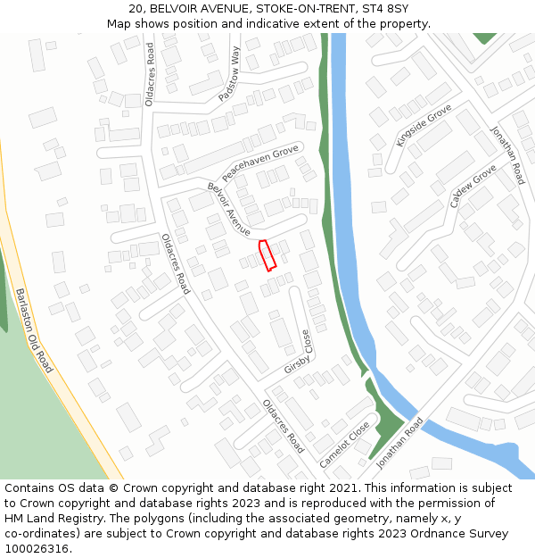 20, BELVOIR AVENUE, STOKE-ON-TRENT, ST4 8SY: Location map and indicative extent of plot