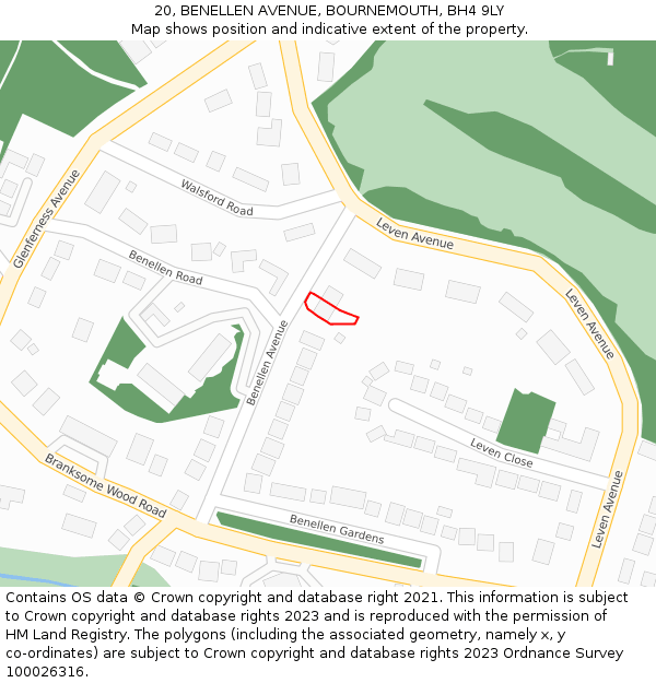 20, BENELLEN AVENUE, BOURNEMOUTH, BH4 9LY: Location map and indicative extent of plot