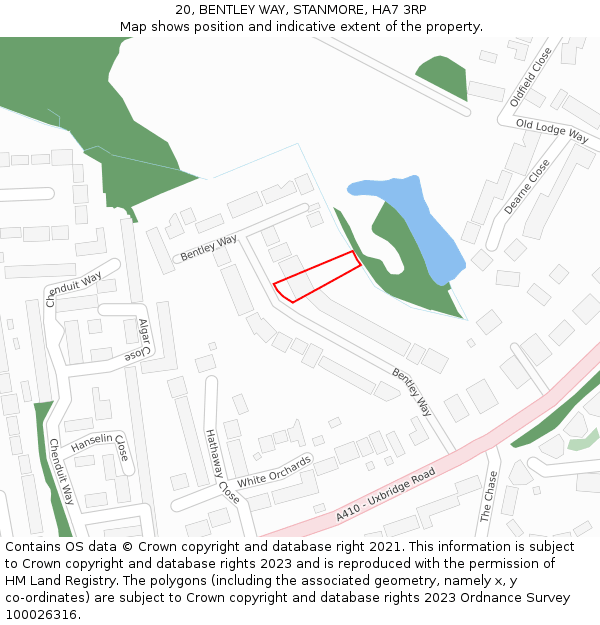 20, BENTLEY WAY, STANMORE, HA7 3RP: Location map and indicative extent of plot