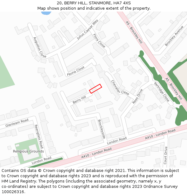 20, BERRY HILL, STANMORE, HA7 4XS: Location map and indicative extent of plot