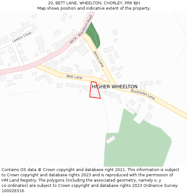 20, BETT LANE, WHEELTON, CHORLEY, PR6 8JH: Location map and indicative extent of plot