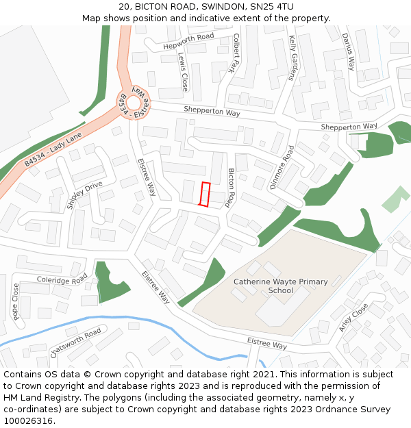 20, BICTON ROAD, SWINDON, SN25 4TU: Location map and indicative extent of plot