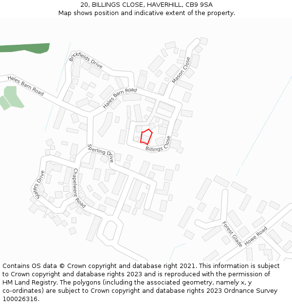 20, BILLINGS CLOSE, HAVERHILL, CB9 9SA: Location map and indicative extent of plot