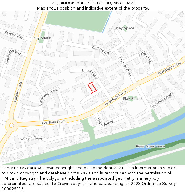 20, BINDON ABBEY, BEDFORD, MK41 0AZ: Location map and indicative extent of plot