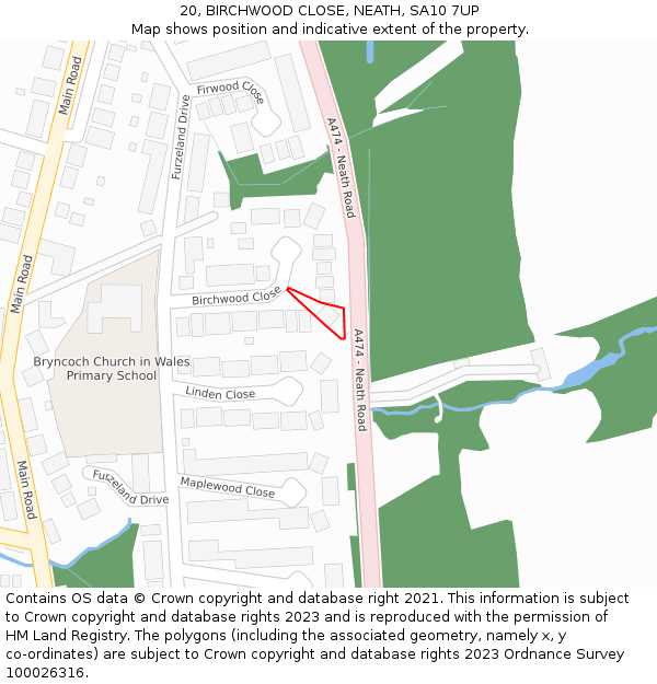 20, BIRCHWOOD CLOSE, NEATH, SA10 7UP: Location map and indicative extent of plot