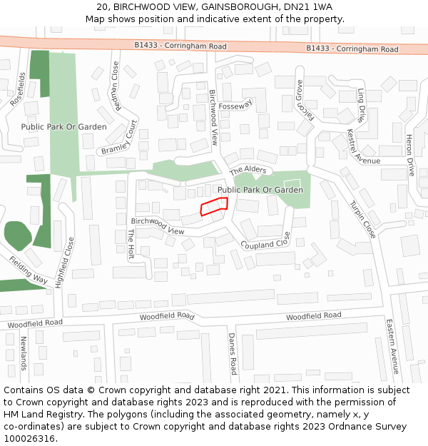 20, BIRCHWOOD VIEW, GAINSBOROUGH, DN21 1WA: Location map and indicative extent of plot