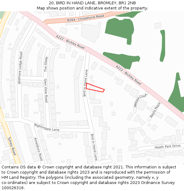20, BIRD IN HAND LANE, BROMLEY, BR1 2NB: Location map and indicative extent of plot