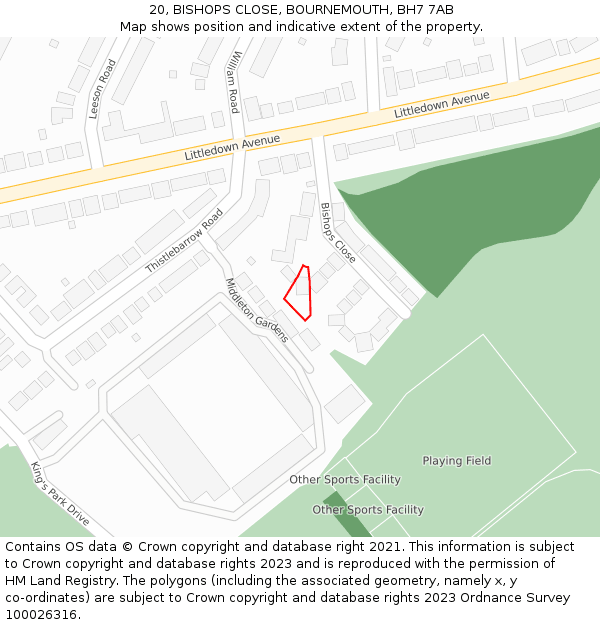 20, BISHOPS CLOSE, BOURNEMOUTH, BH7 7AB: Location map and indicative extent of plot