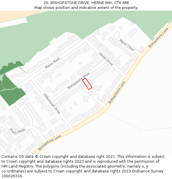 20, BISHOPSTONE DRIVE, HERNE BAY, CT6 6RE: Location map and indicative extent of plot